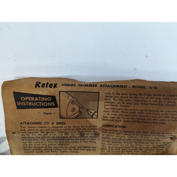 Vtg Rotex Hedge Trimmer Attachment For Electric Drill, Box & Inst - Picture 2 of 12